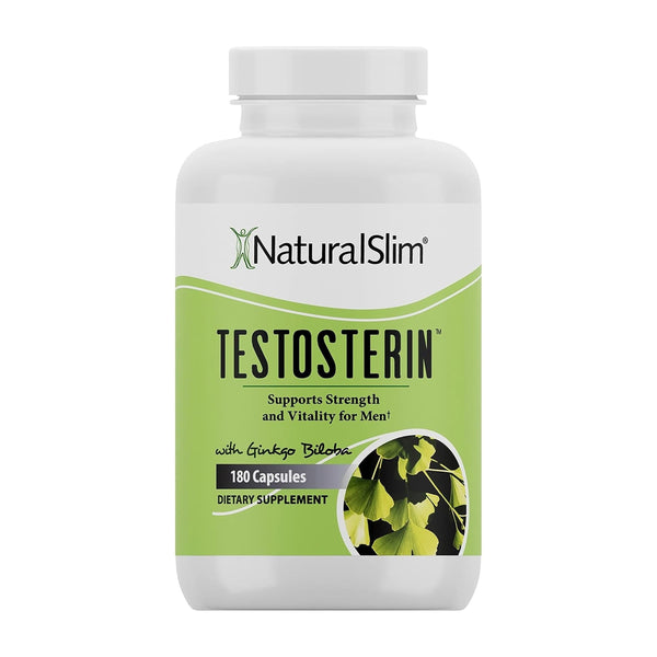 NaturalSlim Natural Testosterone Booster for Men - Male Enhancing Supplement with Ginkgo Biloba, L Arginine, Zinc, Vitamin B3, & Testofen for Energy, Muscle Builder & Metabolism - 180 Capsules