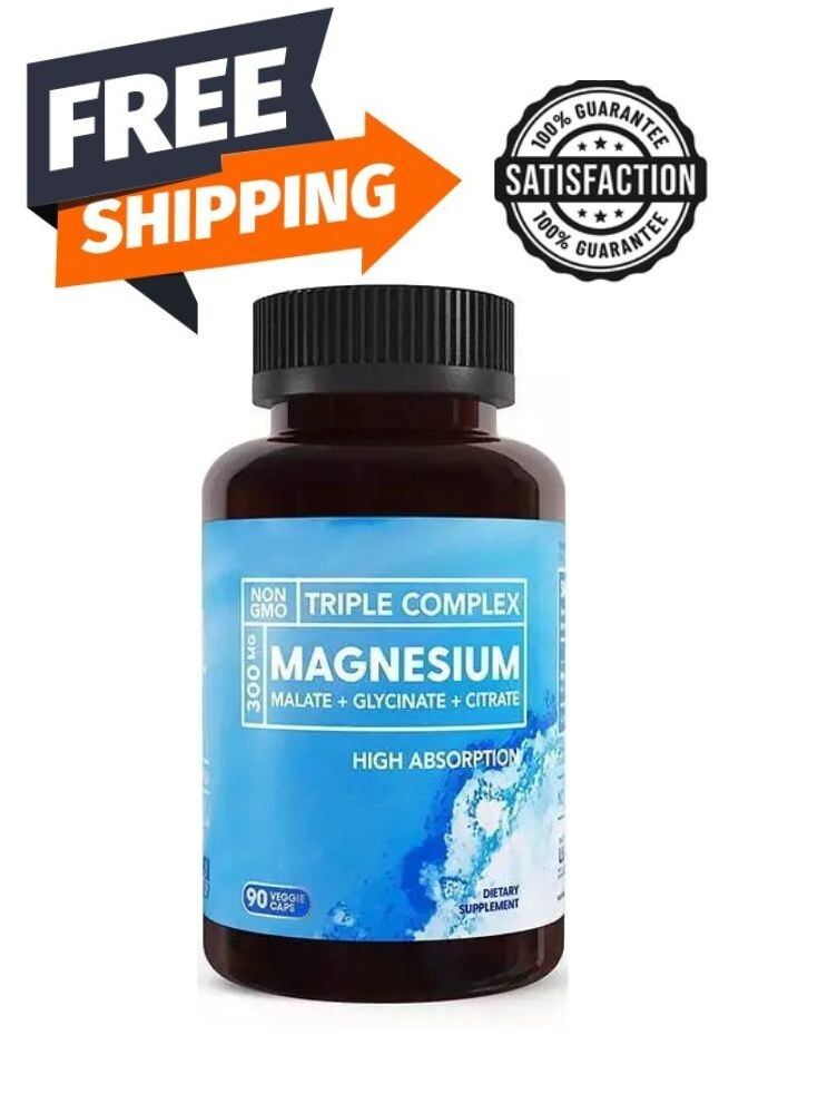 Triple Magnesium Complex | 300mg of Magnesium Glycinate, Malate, & Citrate for Muscles, Nerves, & Energy | High Absorption | Vegan, Non-GMO |
