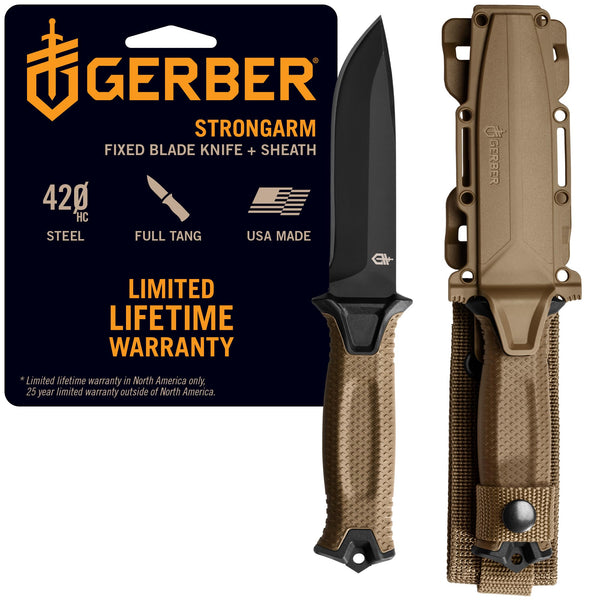 Gerber StrongArm Fixed Blade Knife Serrated Edge - Coyote Brown