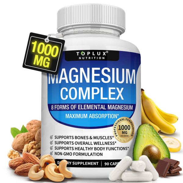 Toplux Nutrition Magnesium Complex 1000mg Supports 8 Elemental Magnesium 90 Capsules