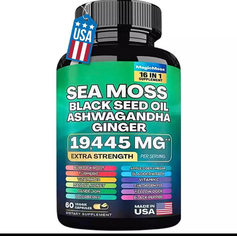 60 capSea Moss, Black Seed Oil, Ashwagandha, Turmeric, Ginger (16 in 1 Multivitamin)