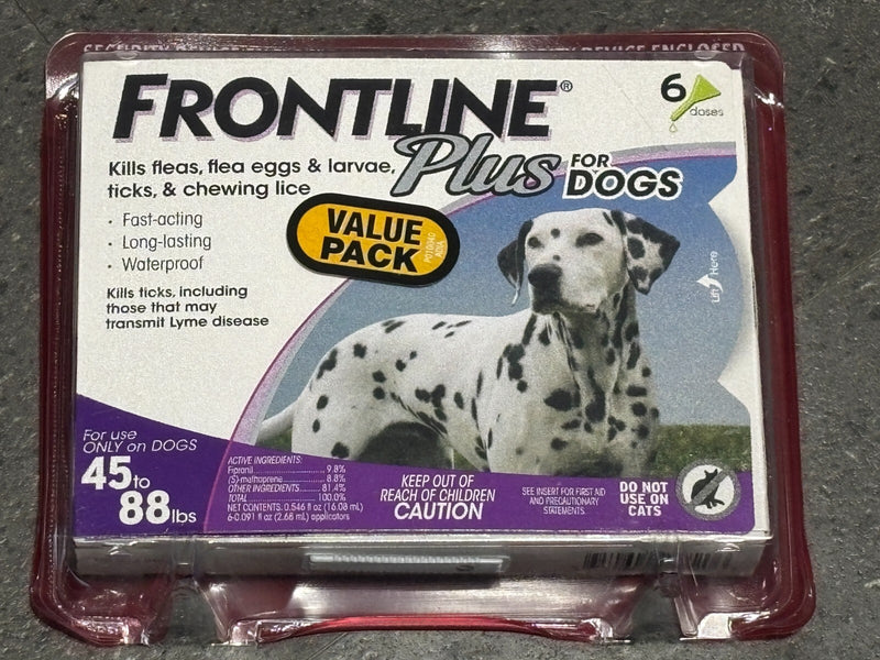 Frontline Plus For Dogs 45 to 88 LBS 6 Doses 6 Month Supply