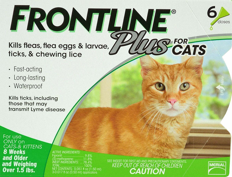 FRONTLINE Plus Flea and Tick Treatment for Cats over 1.5 lbs., 6 Treatments NEW