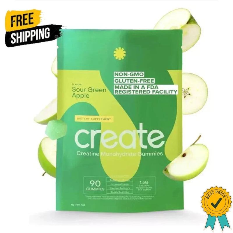 Creatine Monohydrate Gummies for Men & Women (Sour Green Apple, 90 ct)