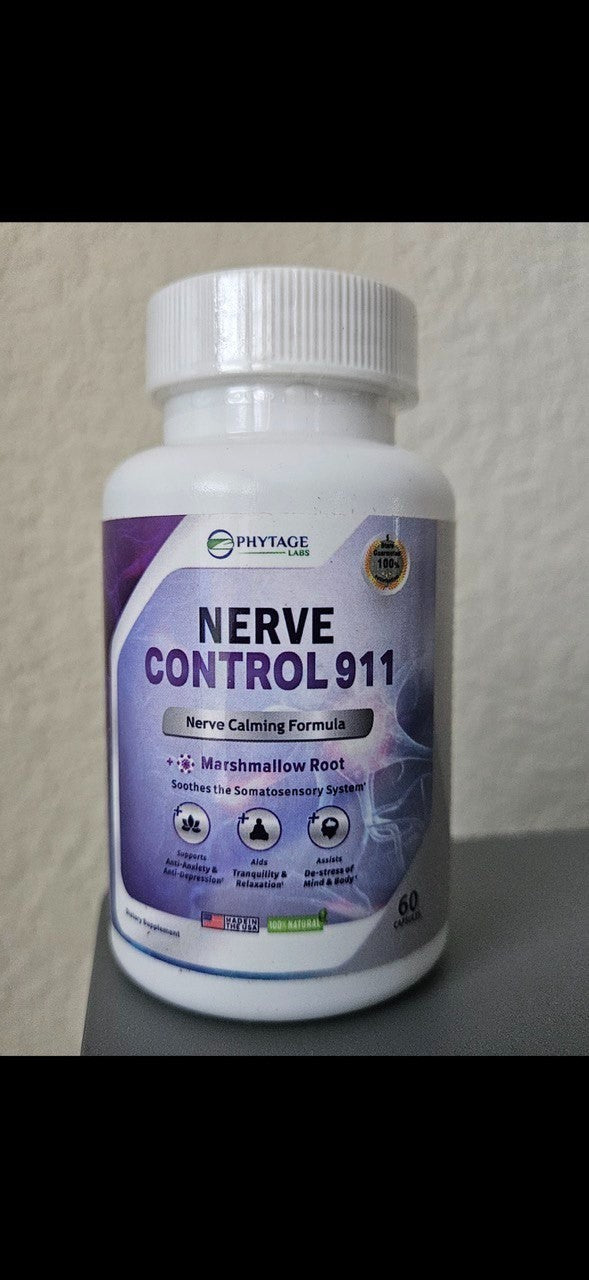 Phytage Labs Nerve Control 911 - Plant Based Nerve Health Supplement 60 Capsules  plastic bottle