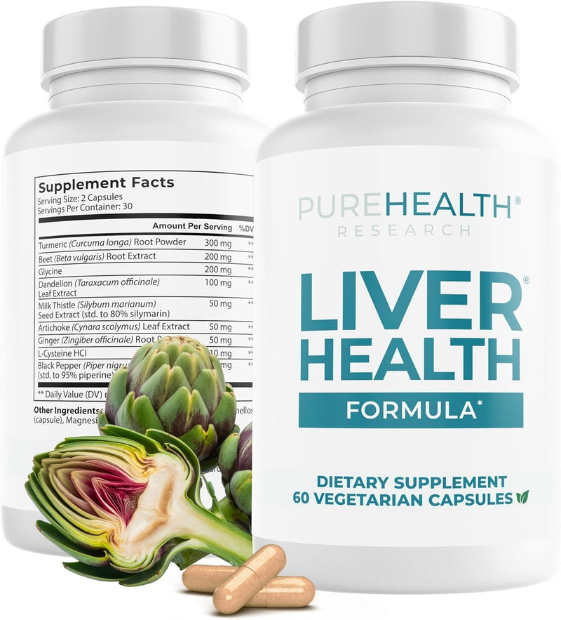 PUREHEALTH RESEARCH Liver Health – Liver Cleanse Detox & Repair with Artichoke 60 capsules
