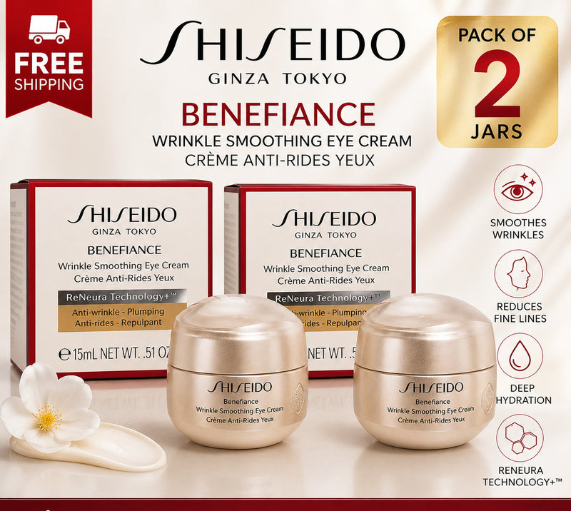 SHISEIDO BENEFIANCE Wrinkle Anti-Aging Smoothing Eye Cream 0.51oz / 15 ml  ( 2 pack)