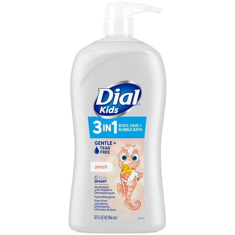 Dial Kids All in One Hair, Body Wash and Bubble Bath, Tear Free and Gentle on Sk